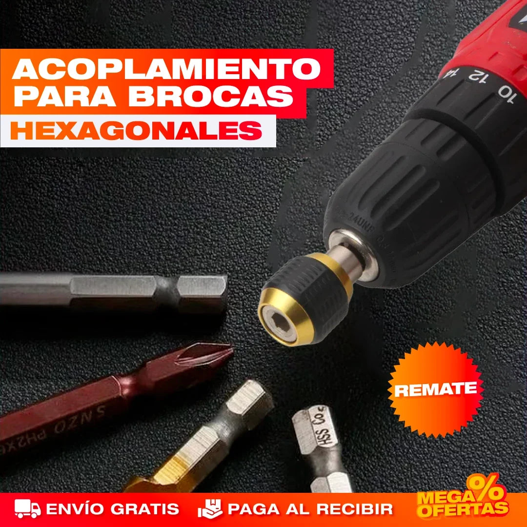 Acople Adaptador Hexagonal con Cambio Rápido para Brocas – Cambia de Broca en 1 Segundo Sin Detenerte