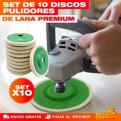Discos Pulidores de Lana – Set x10: Borra Rayones de Metal, Vidrio y Cerámica y Deja Acabado Espejo Sin Marcas
