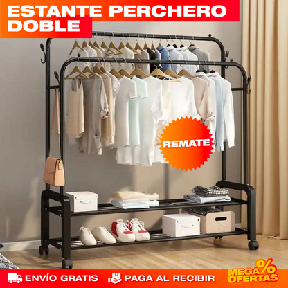 ESTANTE PERCHERO DOBLE – Organiza toda la ropa y los zapatos sin closet de obra · No toca clavar nada