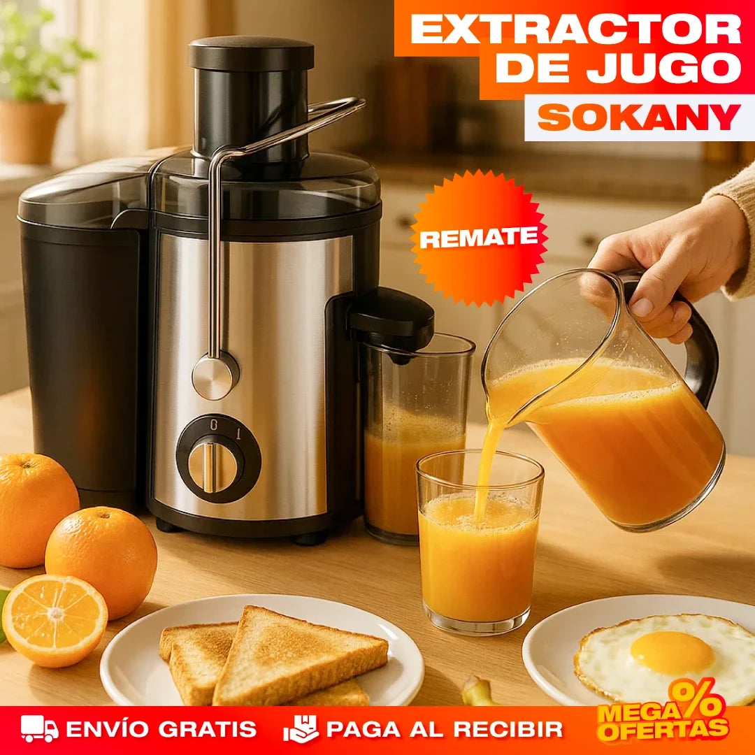 Extractor de Jugo Sokany – Jugo Natural en Segundos, Sin Cortar la Fruta ni Colar