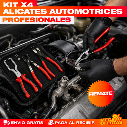 Kit x4 Alicates Automotriz – Saca Conectores y Abrazaderas Sin Romper Piezas Caras