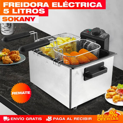 Freidora Eléctrica Sokany 5 Litros – Fríe Crocante Sin Aceite y Sin Humo