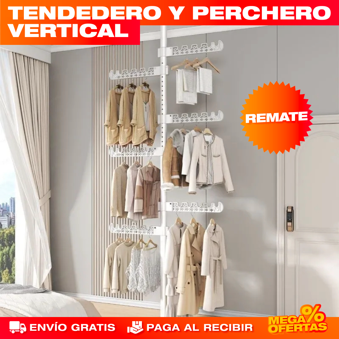 Tendero y Perchero Vertical Ajustable – Seca y Organiza tu Ropa Sin Ocupar Espacio