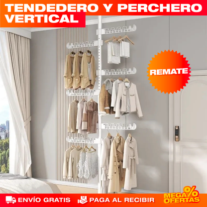 Tendero y Perchero Vertical Ajustable – Seca y Organiza tu Ropa Sin Ocupar Espacio