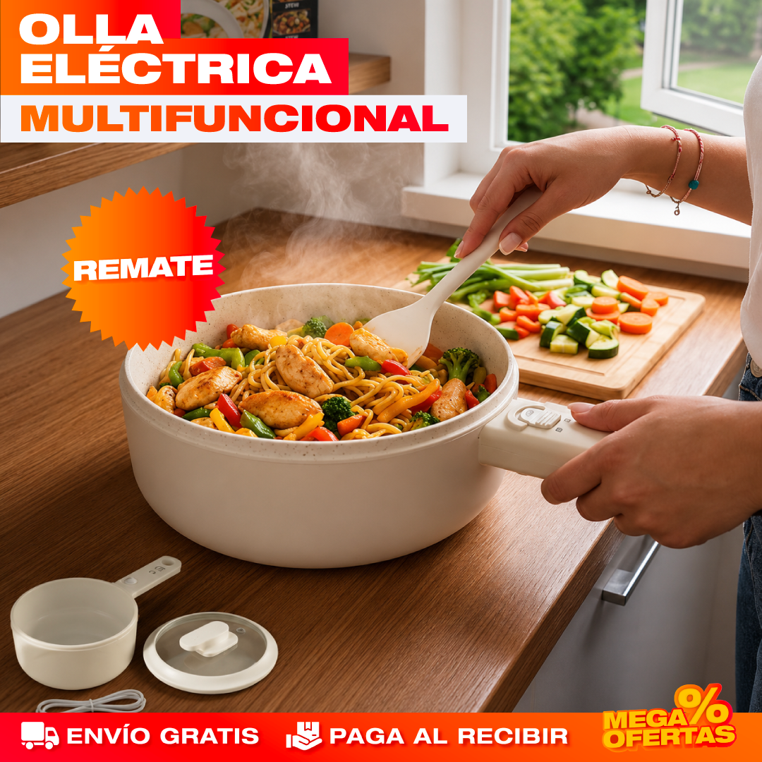 Olla Eléctrica Multifuncional – Hierve, Fríe y Cocina al Vapor en Una Sola