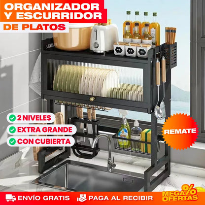 DryBox™ – Organizador Escurridor de Platos Grande de 2 Niveles
