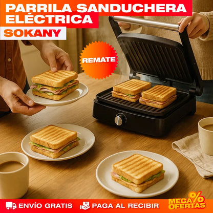 Parrilla Sanduchera Eléctrica Sokany – Sánduches Calientes y Dorados en Minutos
