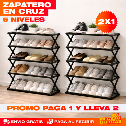 Zapatero Cruzado de 5 Niveles – Hasta 25 Pares Ordenados en la Mitad del Espacio · 2x1