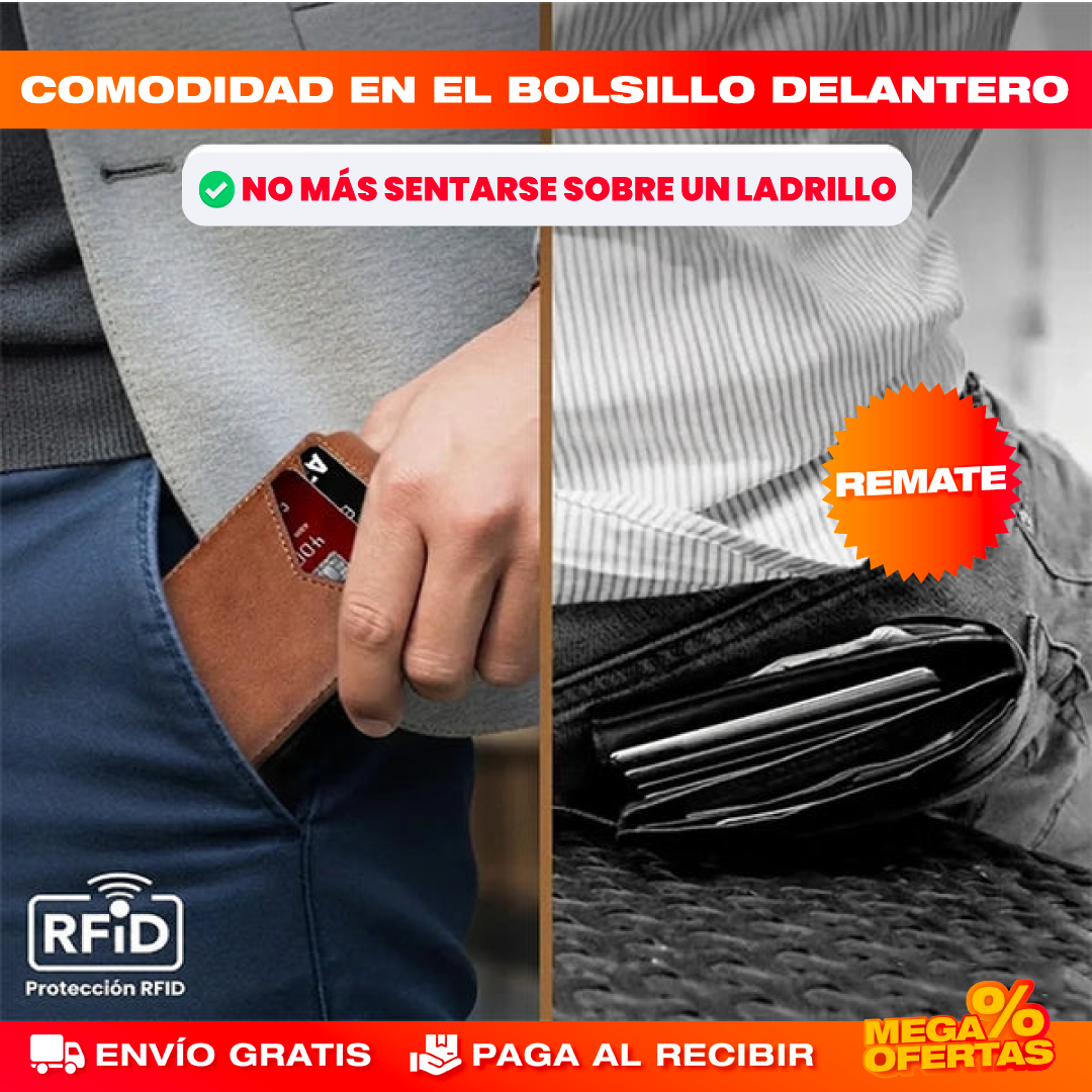 Billetera Slim con Despliegue de Tarjetas y Bloqueo RFID – Saca tus Tarjetas al Instante Sin Bulto