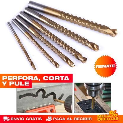 Set x6 Brocas de Titanio Multifunción – Perfora Metal, Madera y Concreto Sin Botarlas