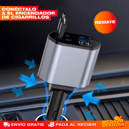 Cargador para Carro Retráctil 4 en 1 – Carga 4 Equipos Sin Cables Enredados