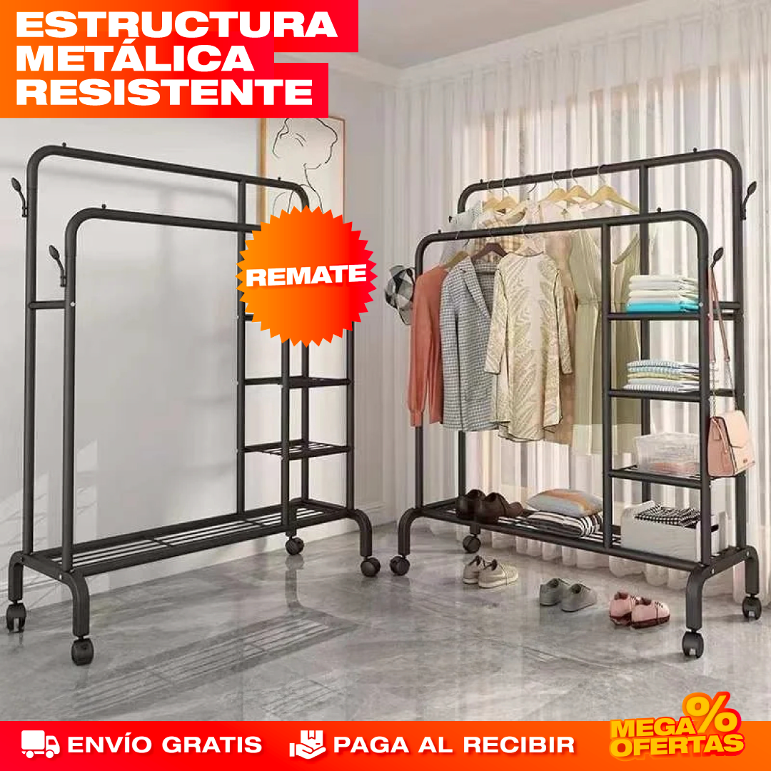 ESTANTE PERCHERO DOBLE – Organiza toda la ropa y los zapatos sin closet de obra · No toca clavar nada