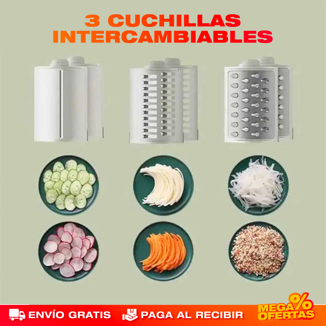 Rallador de Verduras Eléctrico 3 en 1 – Ralla y Pica en Segundos Sin Esfuerzo