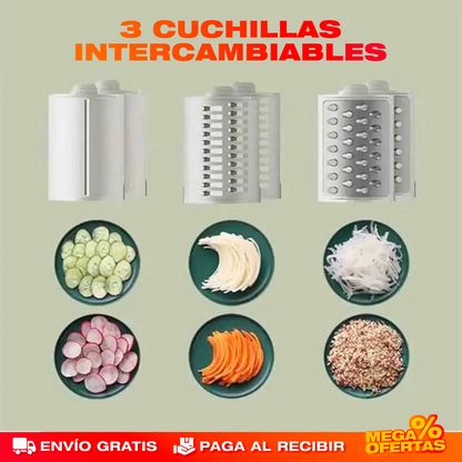 Rallador de Verduras Eléctrico 3 en 1 – Ralla y Pica en Segundos Sin Esfuerzo