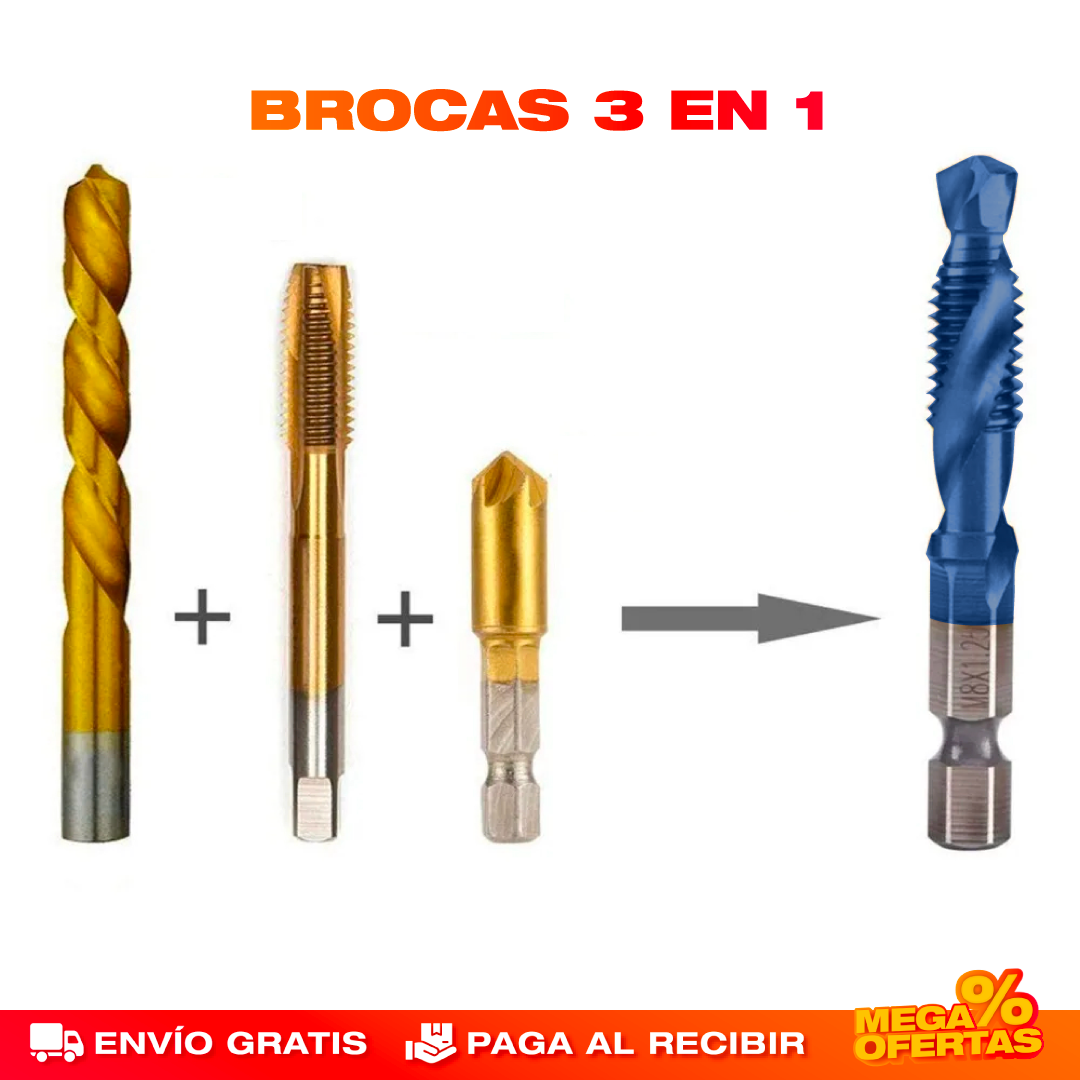Brocas de Titanio Profesionales 3 en 1 – Perfora Metal, Madera y Concreto Sin Botarlas · 2x1: Paga 6 y Llevas 12