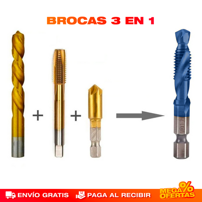 Brocas de Titanio Profesionales 3 en 1 – Perfora Metal, Madera y Concreto Sin Botarlas · 2x1: Paga 6 y Llevas 12