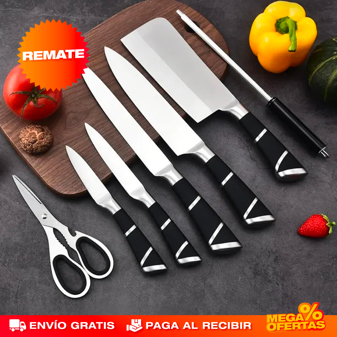 Set Cuchillos de Cocina de Acero Inoxidable – Corta Fácil y Parejo en Cada Comida