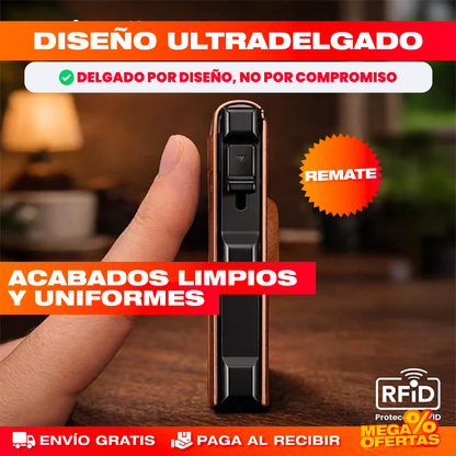 Billetera Slim con Despliegue de Tarjetas y Bloqueo RFID – Saca tus Tarjetas al Instante Sin Bulto