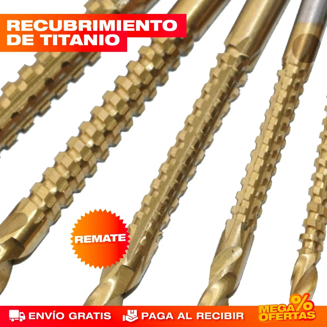 Set x6 Brocas de Titanio Multifunción – Perfora Metal, Madera y Concreto Sin Botarlas