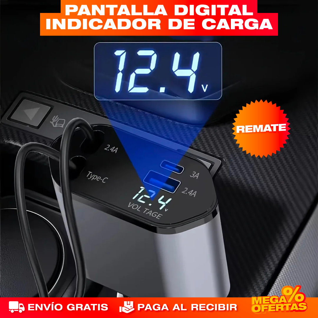 Cargador para Carro Retráctil 4 en 1 – Carga 4 Equipos Sin Cables Enredados
