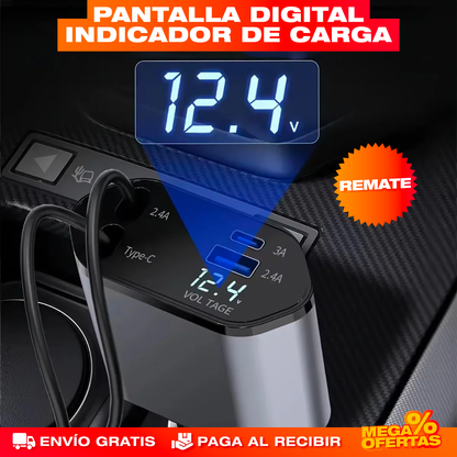 Cargador para Carro Retráctil 4 en 1 – Carga 4 Equipos Sin Cables Enredados