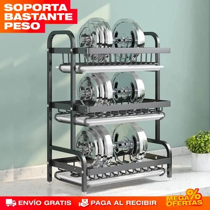 Escurridor de Platos de 3 Niveles – Mesón Seco y Platos Ordenados · Estante Grande