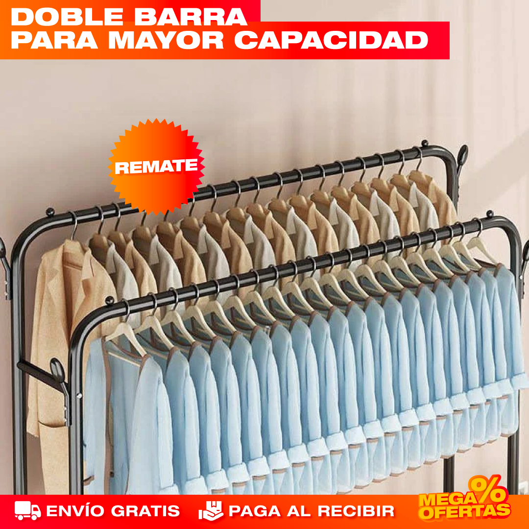 ESTANTE PERCHERO DOBLE – Organiza toda la ropa y los zapatos sin closet de obra · No toca clavar nada