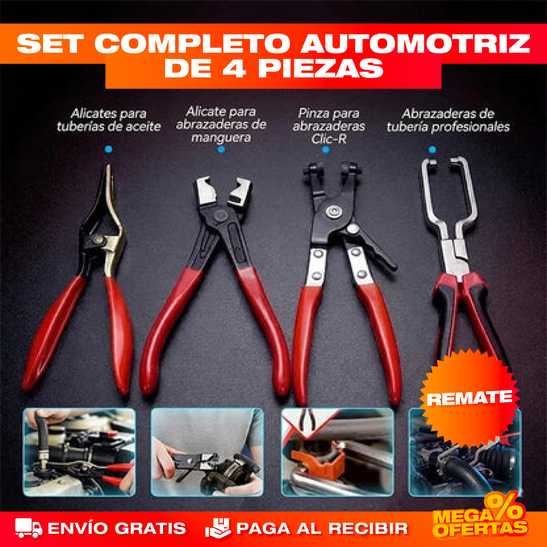 Kit x4 Alicates Automotriz – Saca Conectores y Abrazaderas Sin Romper Piezas Caras