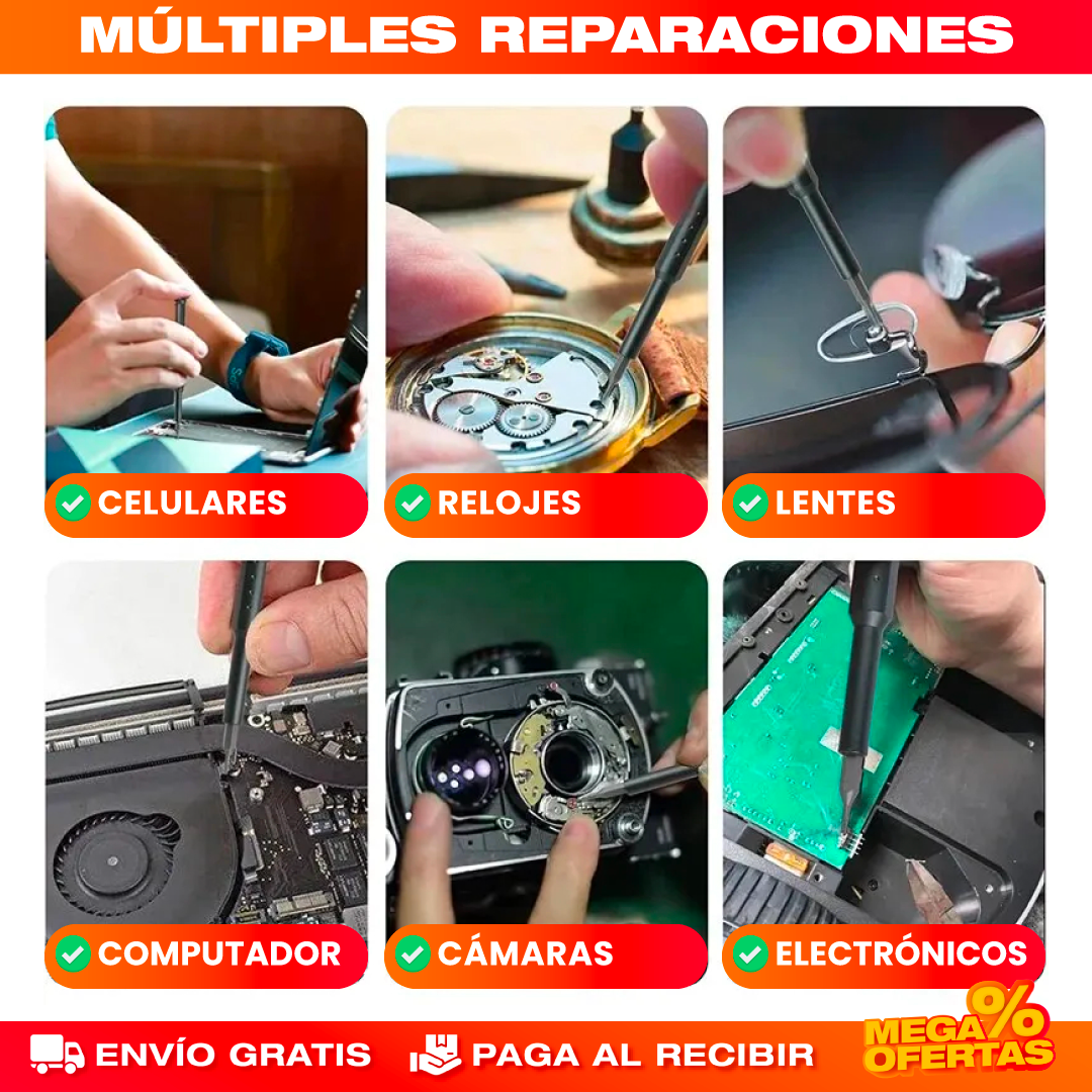 Kit Mini Destornillador Magnético 44 en 1 – Repara Celular, Gafas y Relojes en Casa