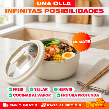 Olla Eléctrica Multifuncional – Hierve, Fríe y Cocina al Vapor en Una Sola