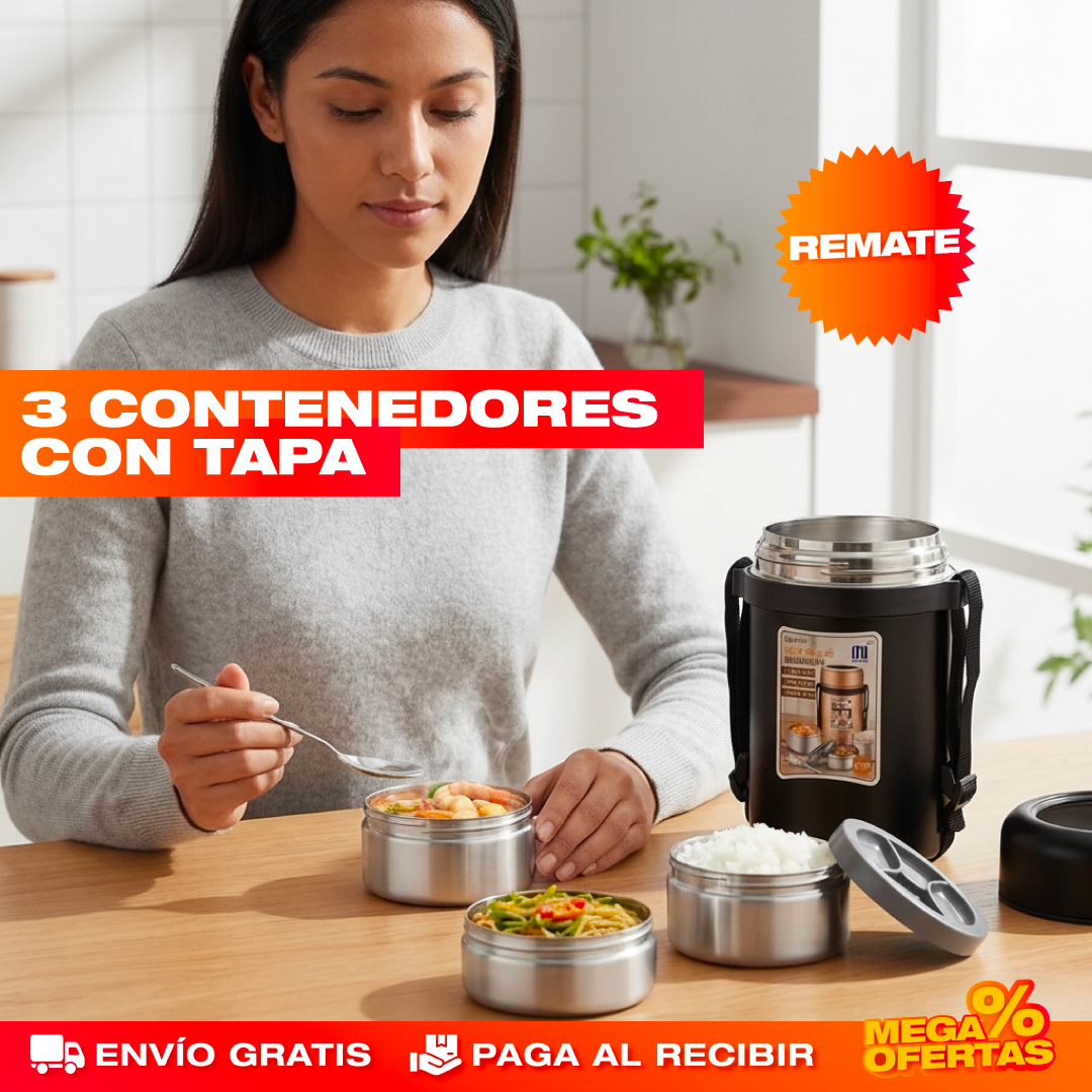 Lonchera Térmica 3 en 1 de Acero Inoxidable – Tu Almuerzo Caliente Hasta la Hora de Comer
