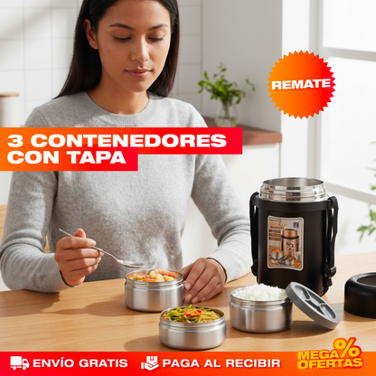 Lonchera Térmica 3 en 1 de Acero Inoxidable – Tu Almuerzo Caliente Hasta la Hora de Comer