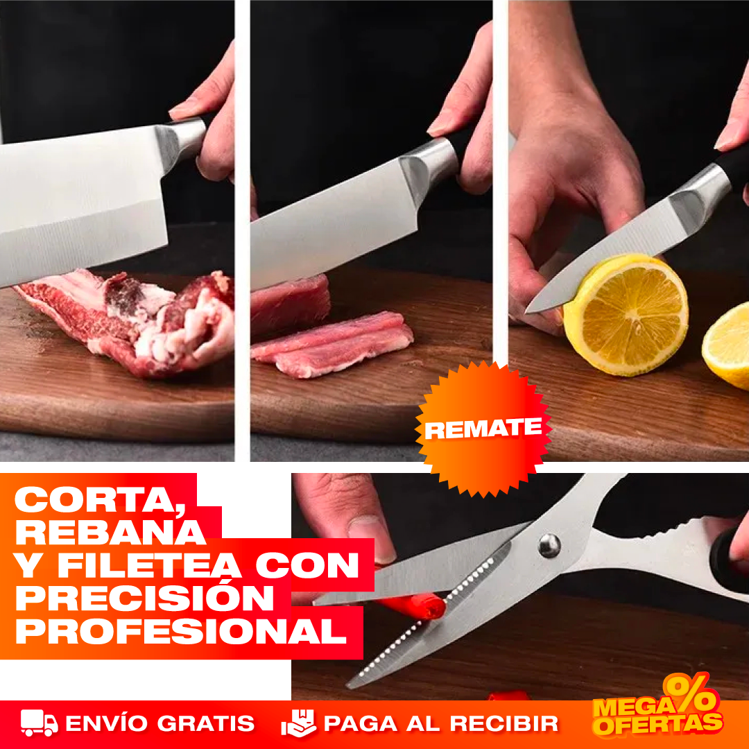 Set Cuchillos de Cocina de Acero Inoxidable – Corta Fácil y Parejo en Cada Comida