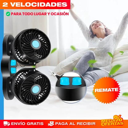 Ventilador de Doble Cabeza para Carro – Aire Fresco Adelante y Atrás en tu Carro