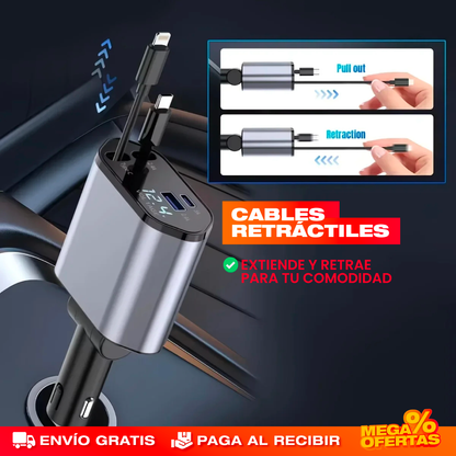 Cargador para Carro Retráctil 4 en 1 – Carga 4 Equipos Sin Cables Enredados