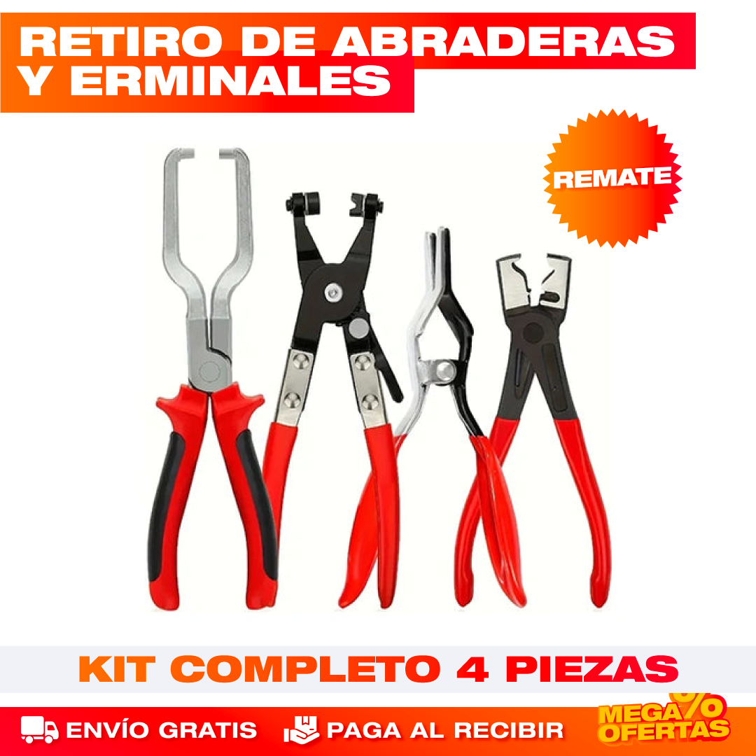 Kit x4 Alicates Automotriz – Saca Conectores y Abrazaderas Sin Romper Piezas Caras
