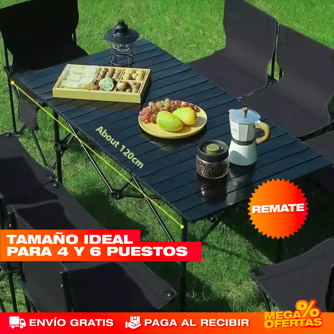 Mesa de Camping para 4 Puestos – Arma tu Mesa Donde Sea y Guárdala Plana