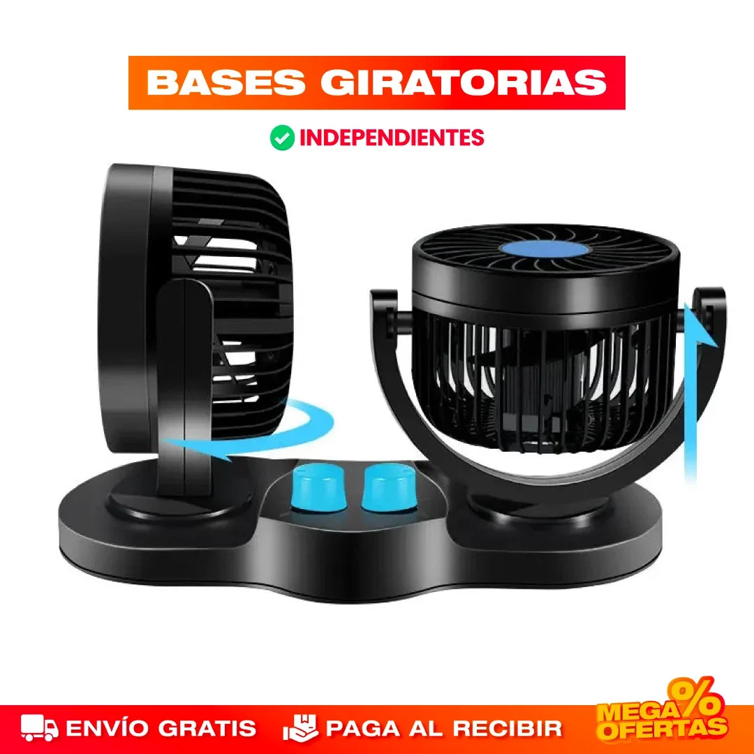 Ventilador de Doble Cabeza para Carro – Aire Fresco Adelante y Atrás en tu Carro