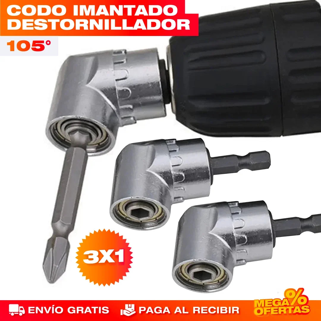 Adaptador de Ángulo Recto para Destornillador – Atornilla en Rincones Imposibles · 3x1