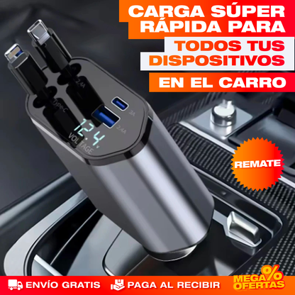 Cargador para Carro Retráctil 4 en 1 – Carga 4 Equipos Sin Cables Enredados