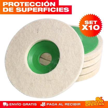 Discos Pulidores de Lana – Set x10: Borra Rayones de Metal, Vidrio y Cerámica y Deja Acabado Espejo Sin Marcas