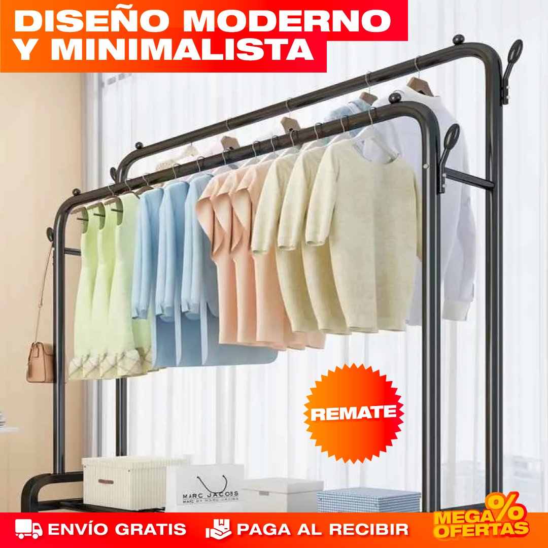 ESTANTE PERCHERO DOBLE – Organiza toda la ropa y los zapatos sin closet de obra · No toca clavar nada