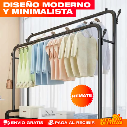 ESTANTE PERCHERO DOBLE – Organiza toda la ropa y los zapatos sin closet de obra · No toca clavar nada