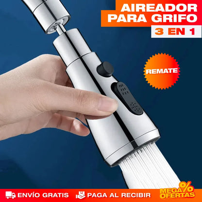 Aireador y Extensor 3 en 1 para Grifo – Menos Salpicaduras y Más Ahorro de Agua