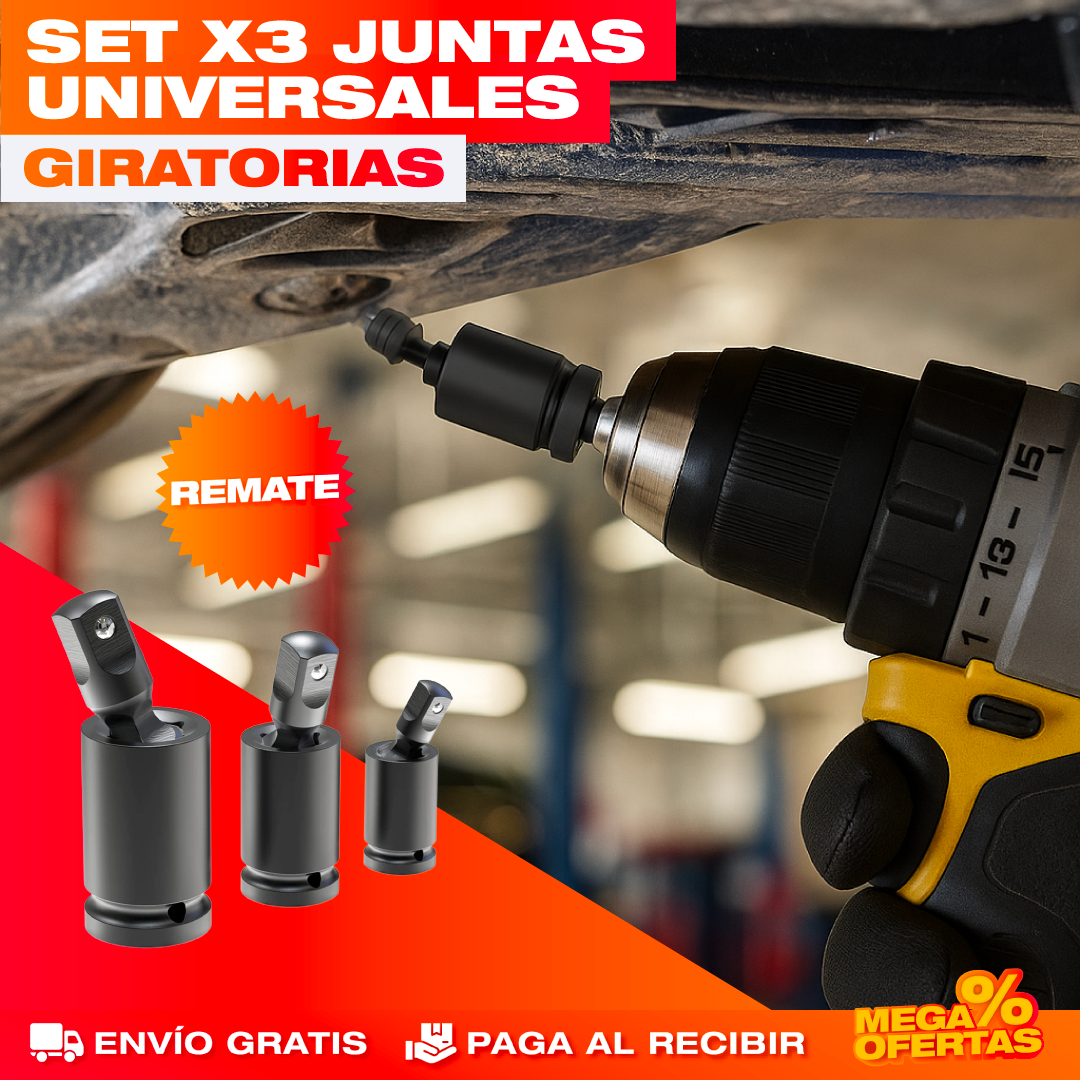 Juntas Universales Giratorias – Llega a los Tornillos Imposibles Sin Perder Torque · Set x3