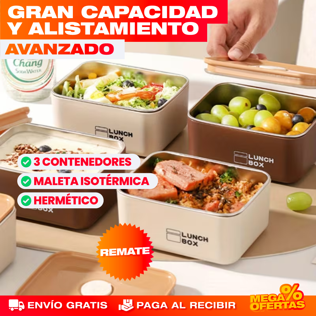 Lonchera Bolsa Térmica con 3 Contenedores Herméticos – Almuerzo Caliente y Sin Derrames