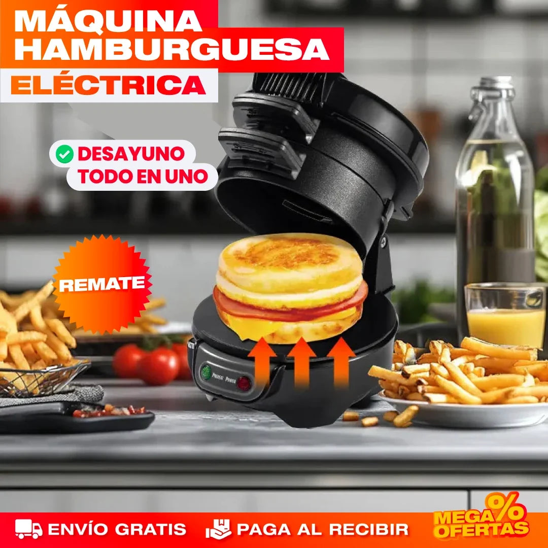 Máquina para Hamburguesas y Desayunos 3 en 1 – Desayuno Completo Sin Ensuciar la Cocina