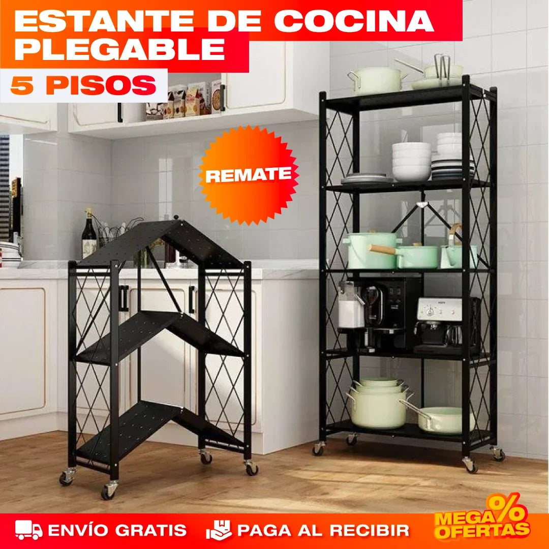 Estante Organizador Plegable de Metal – Más Espacio de Guardado Sin Taladrar · 5 Pisos