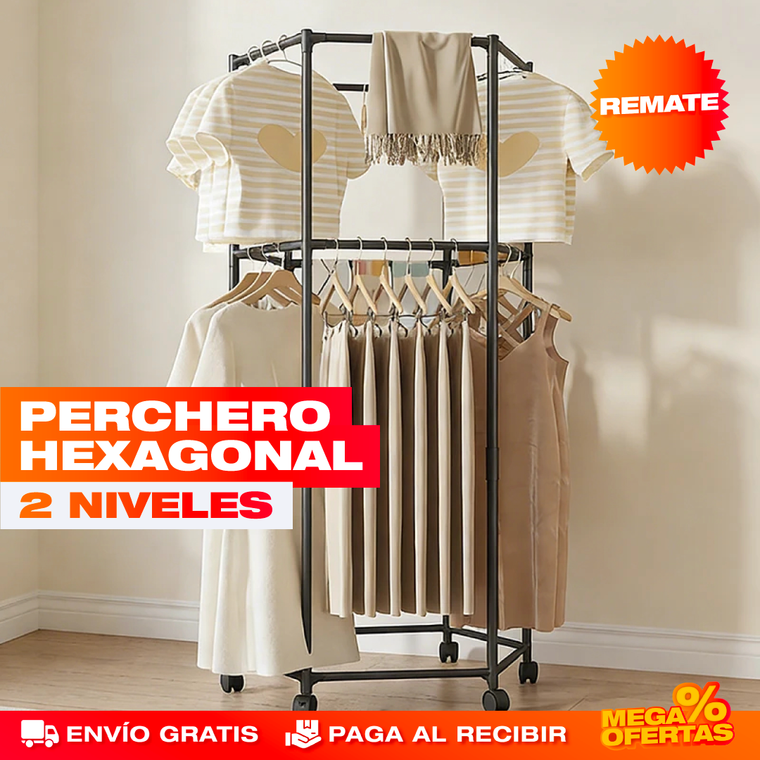 Perchero Hexagonal Doble – Cuelga Chaquetas, Camisas y Toallas Sin Taladrar
