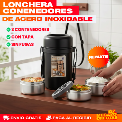 Lonchera Térmica 3 en 1 de Acero Inoxidable – Tu Almuerzo Caliente Hasta la Hora de Comer
